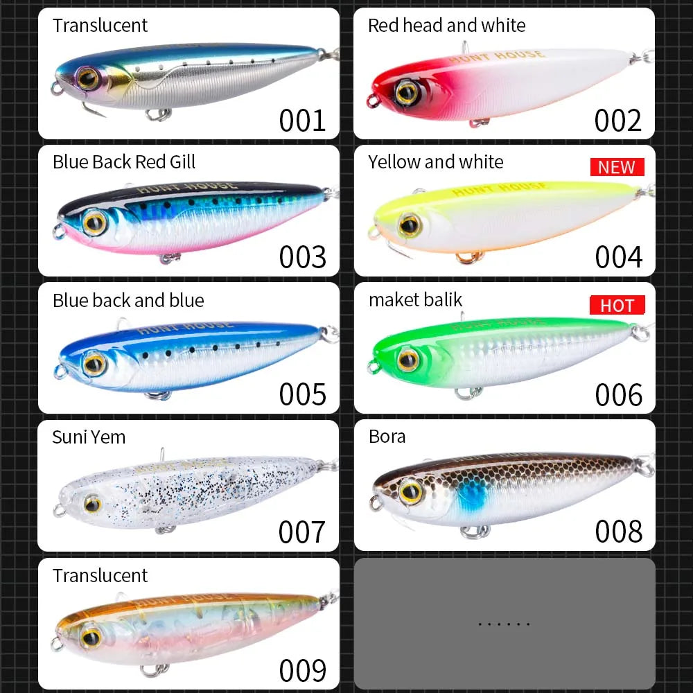 Señuelo Topwater Pencil Flotante 60–100 mm