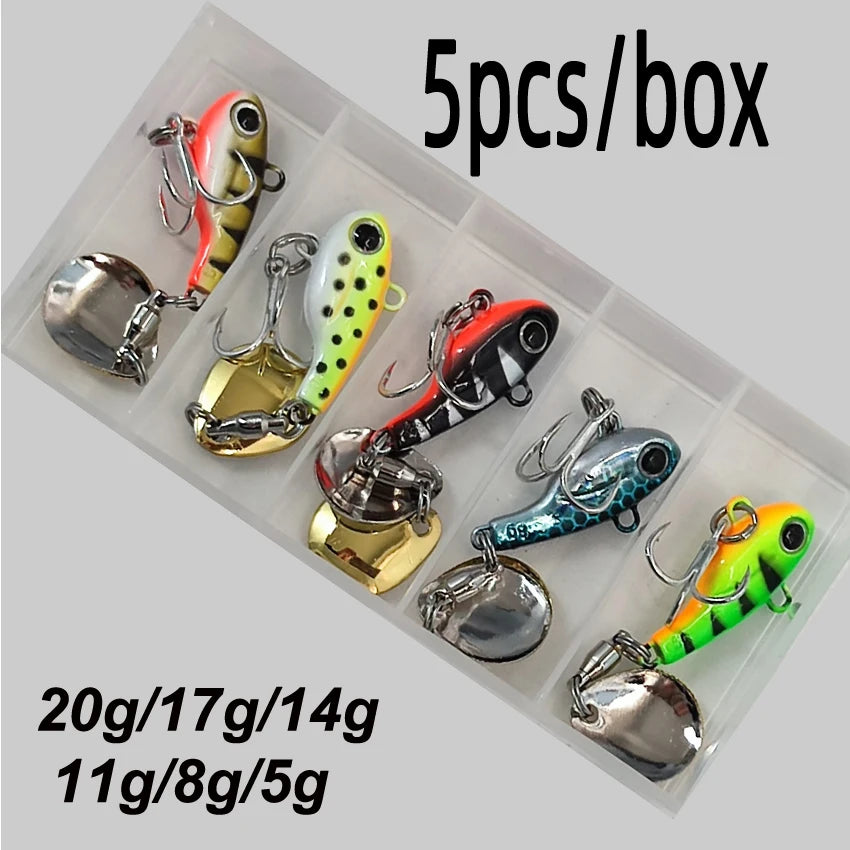 Cebo Metálico Vib con Cuchara Reflectante – Caja de 5 Piezas