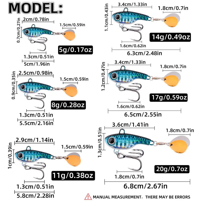 Cebo Metálico Vib con Cuchara Reflectante – Caja de 5 Piezas