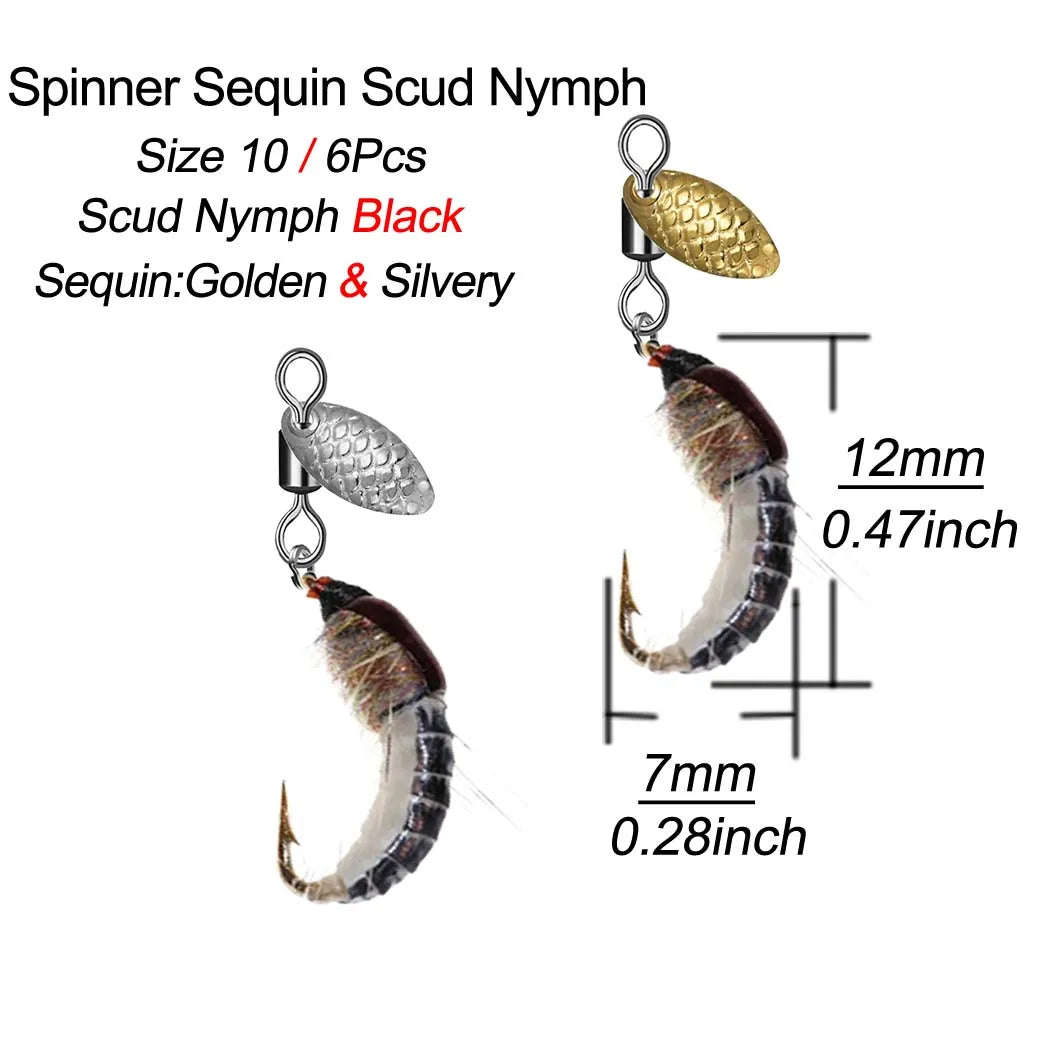 Set de 6 Moscas Spinner Nymph Scud
