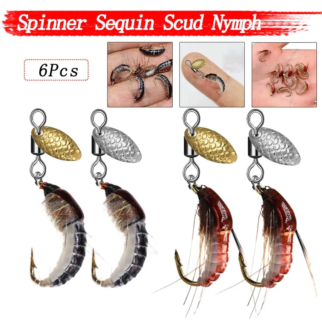 Set de 6 Moscas Spinner Nymph Scud